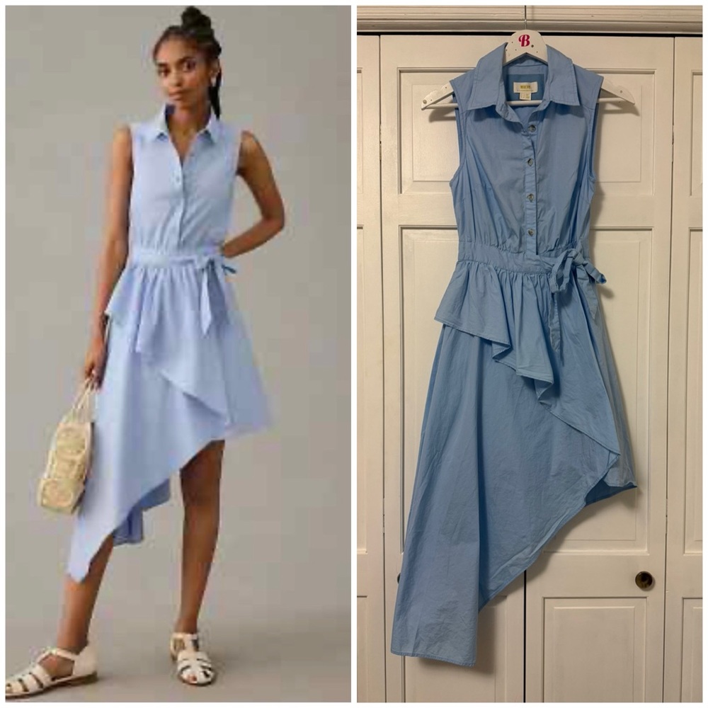 Maeve by Anthropologie Light Blue Sleeveless Asymmetrical Shirt Dress Size 0